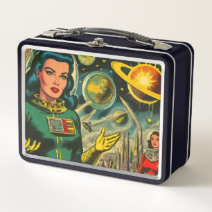 Lunch Box B.D. féminine de science-fiction vintage