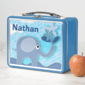 Lunch Box Baby Blue Elephant et Flower Personnalisé (En situation)