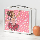 Lunch Box Ballerina chevelure foncée fille rose rouge boîte  (En situation)