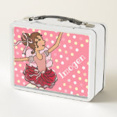 Lunch Box Ballerina chevelure foncée fille rose rouge boîte  (Dos)