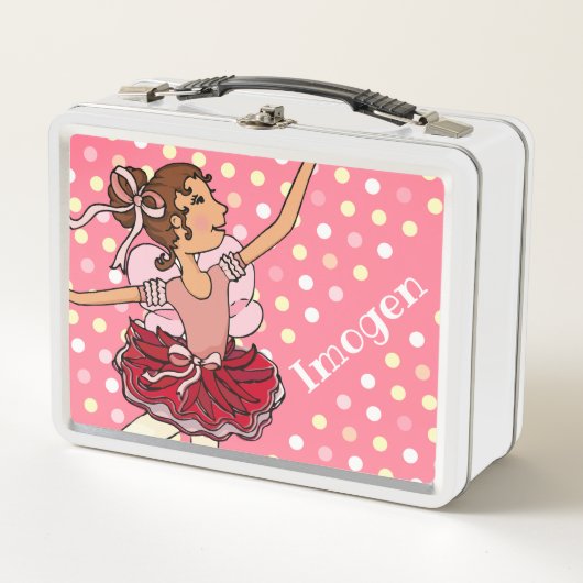 Lunch Box Ballerina chevelure foncée fille rose rouge boîte  (Devant)