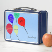 Lunch Box Ballons colorés Messages rouge orange vert (En situation)