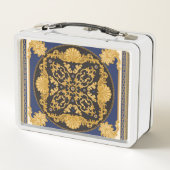 Lunch Box Bandana Print : Black Blue Gold. (Dos)
