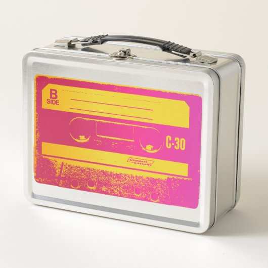 Lunch Box Bande Cassette Rétro Rose & Jaune (Devant)