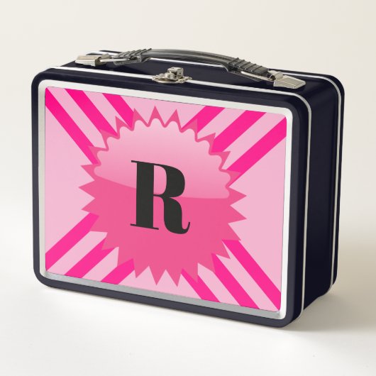 Lunch Box Bande rose monogramme personnalisée (Devant)