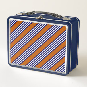 Lunch Box Bandes bleu marine et blanc avec orange brûlé