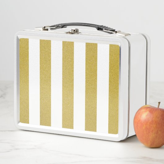 Lunch Box Bandes d'or, Blancs, Motif rayé (En situation)