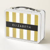 Lunch Box Bandes d'or, Motif rayé, Lignes, Votre Nom (Dos)