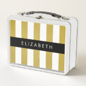 Lunch Box Bandes d'or, Motif rayé, Lignes, Votre Nom (Devant)