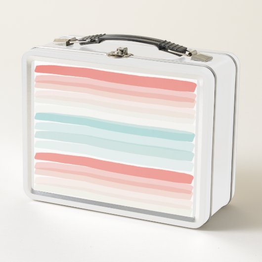 Lunch Box Bandes estivales en corail et turquoise (Devant)