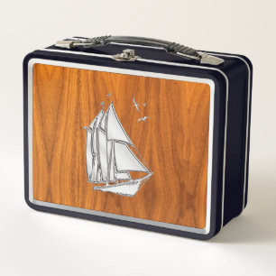 Lunch Box Bateau à voile sur le Teck Veneer