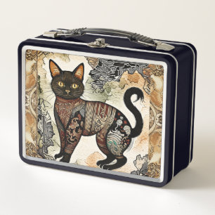Lunch Box Batik Paterrn, Batik Cat, Chat noir, Style Vintage