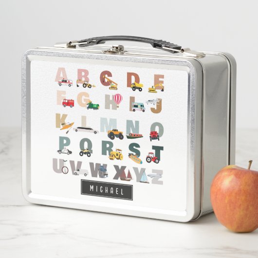 Lunch Box Beau Alphabet ABC Camions, Véhicules de transport (En situation)