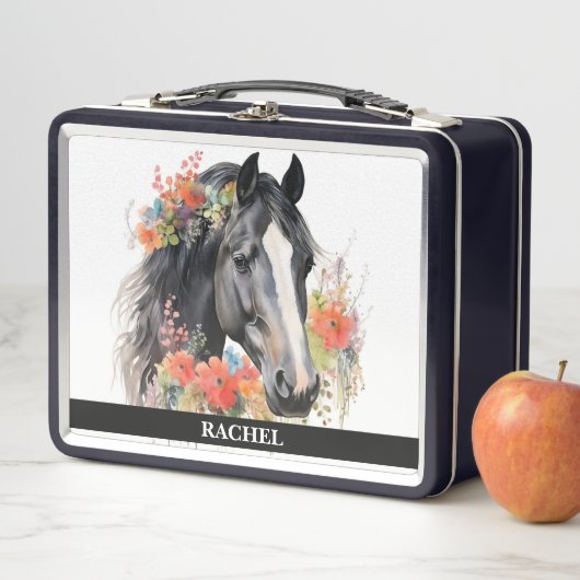 Lunch Box Beau Cheval aux fleurs (En situation)