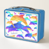 Lunch Box Beaux dauphins en arc-en-ciel avec prénom (Devant)