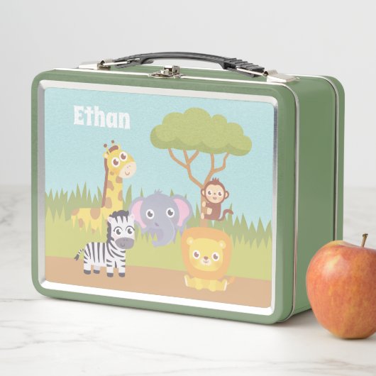 Lunch Box Bébé mignon Safari Animaux Enfants Personnalisé (En situation)