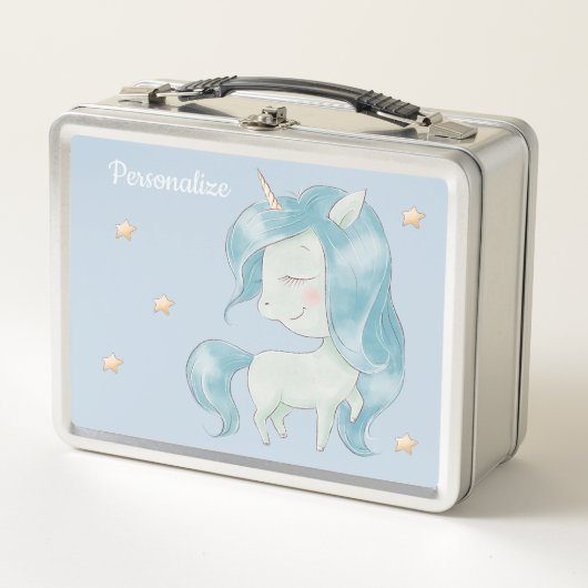 Lunch Box Bébé mignon Unicornes Rose Bleu Étoiles Personnali (Devant)