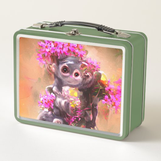 Lunch Box Bébé singe avec fleurs (Devant)