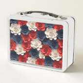 Lunch Box Belle Fleur Rouge Blanc Bleu Jardin USA Amérique (Dos)