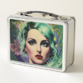 Lunch Box Belle Lavande & Green Retro Style Space Woman (Dos)