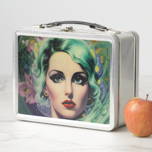 Lunch Box Belle Lavande & Green Retro Style Space Woman