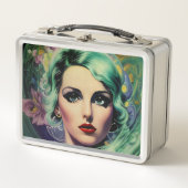 Lunch Box Belle Lavande & Green Retro Style Space Woman (Devant)