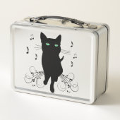 Lunch Box Black Cat Surrounded by Whispering Notes of Music (Dos)