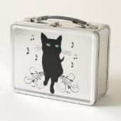 Lunch Box Black Cat Surrounded by Whispering Notes of Music (Devant)