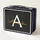 Lunch Box Black Gold Modern Script Girl Monogramme Nom (Dos)