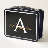 Lunch Box Black Gold Modern Script Girl Monogramme Nom (Devant)