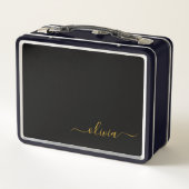 Lunch Box Black Gold Modern Script Girl Monogramme Nom (Dos)