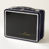 Lunch Box Black Gold Modern Script Girl Monogramme Nom (Devant)
