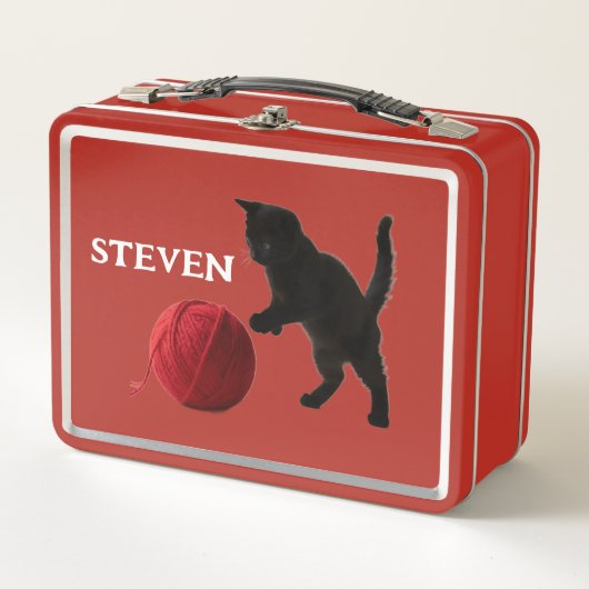 Lunch Box Black Silhouette Kitty, with red wool Ball (Devant)