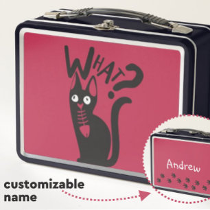 Lunch Box Blague drôle Chat de dessin animé noir sur magenta