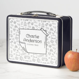 Lunch Box Blanc Retour À L'École Icônes Boîte À Déjeuner