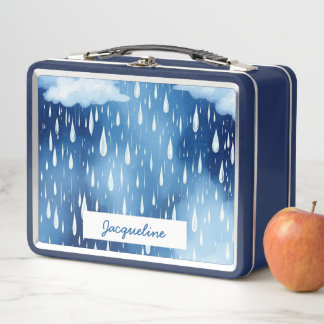 Lunch Box Bleu blanc Pluie gouttes Nature Motif