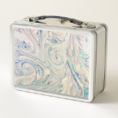 Lunch Box Bleu blanc rose moderne Fluid Marbling Art Abstrai (Dos)