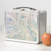 Lunch Box Bleu blanc rose moderne Fluid Marbling Art Abstrai (En situation)