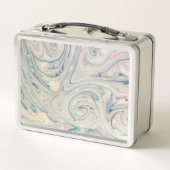 Lunch Box Bleu blanc rose moderne Fluid Marbling Art Abstrai (Dos)