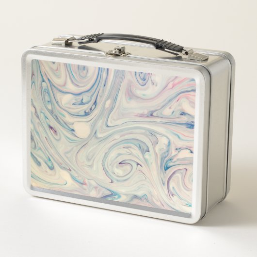 Lunch Box Bleu blanc rose moderne Fluid Marbling Art Abstrai (Devant)