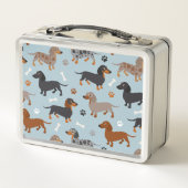 Lunch Box Bleu de motif de pattes et d'os de teckel (Dos)