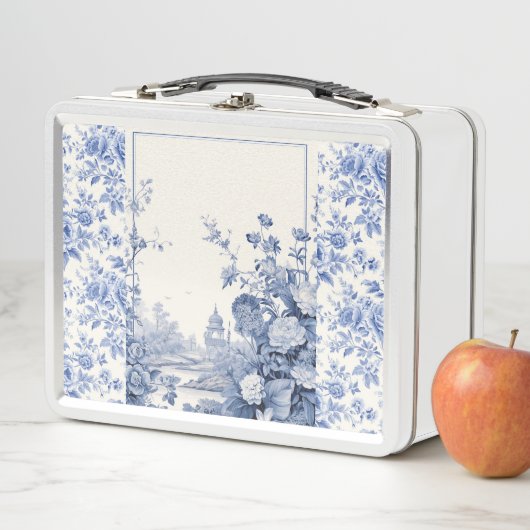 Lunch Box Bleu de toile à fleurs (En situation)