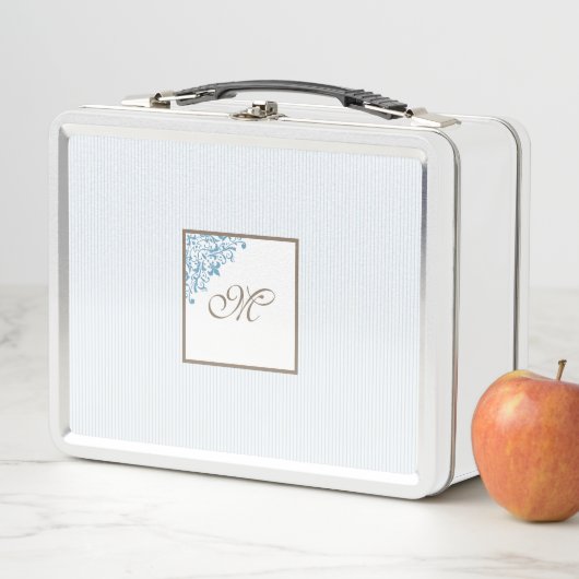 Lunch Box Bleu français Fleur de Lis Script Monogramme (En situation)