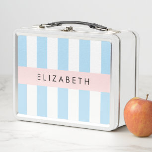 Lunch Box Bleu, Motif rayé, Lignes, Votre Nom