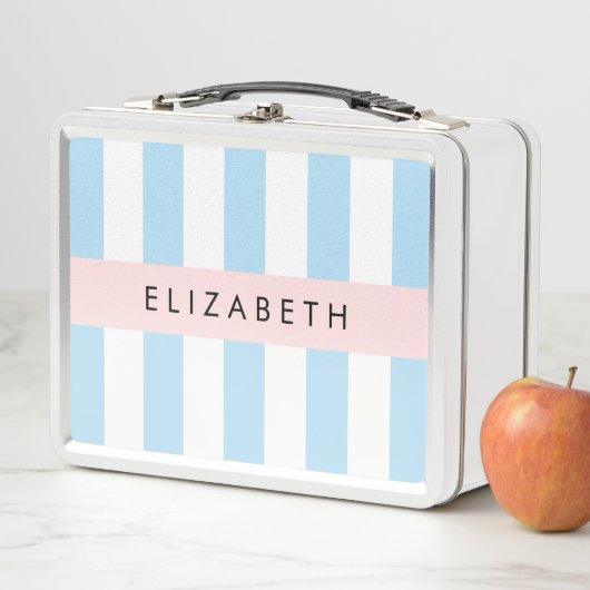 Lunch Box Bleu, Motif rayé, Lignes, Votre Nom (En situation)