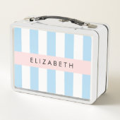 Lunch Box Bleu, Motif rayé, Lignes, Votre Nom (Dos)