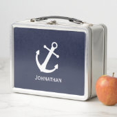 Lunch Box Bleu Nuit Marin et Ancre Blanche Nom (En situation)
