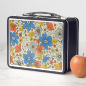 Lunch Box Bleu rétro, Jaune & Orange Floral (En situation)