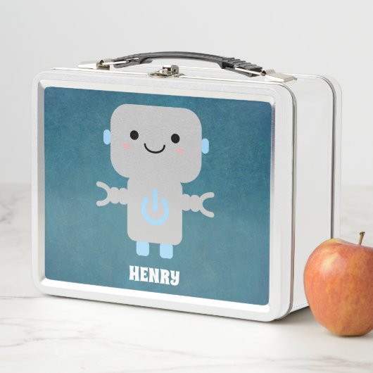 Lunch Box Bleu robot caricature (En situation)