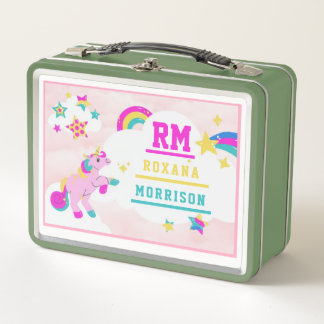 Lunch Box BLEU rose ET ROSE, MÉTAL DE DÉJEUNER UNICORN À FEU